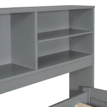 Full Wooden Daybed with Cabinets, Shelves, and Drawers