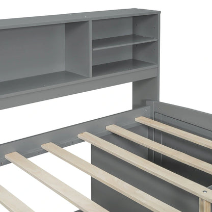 Full Wooden Daybed with Cabinets, Shelves, and Drawers