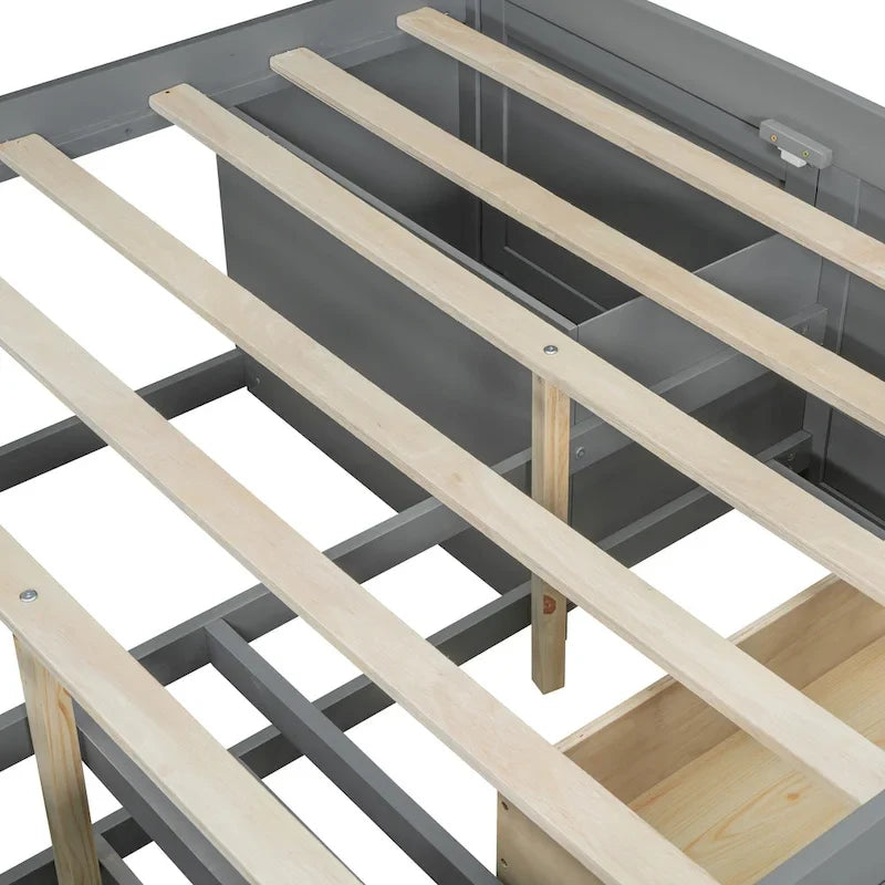 Full Wooden Daybed with Cabinets, Shelves, and Drawers