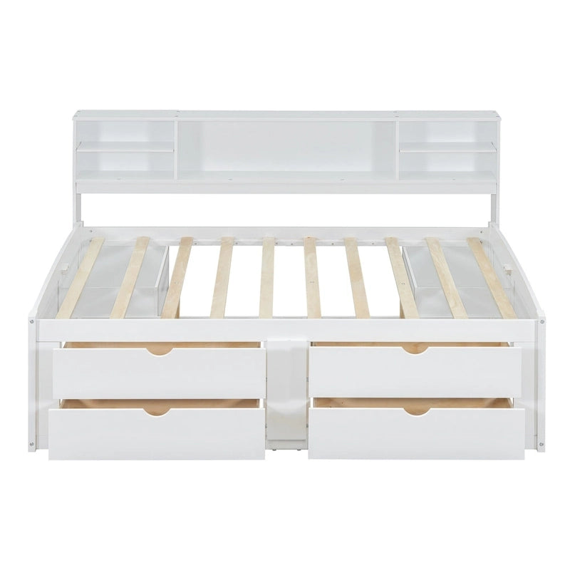 Full Wooden Daybed with Cabinets, Shelves, and Drawers