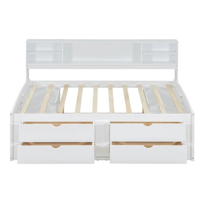 Full Wooden Daybed with Cabinets, Shelves, and Drawers