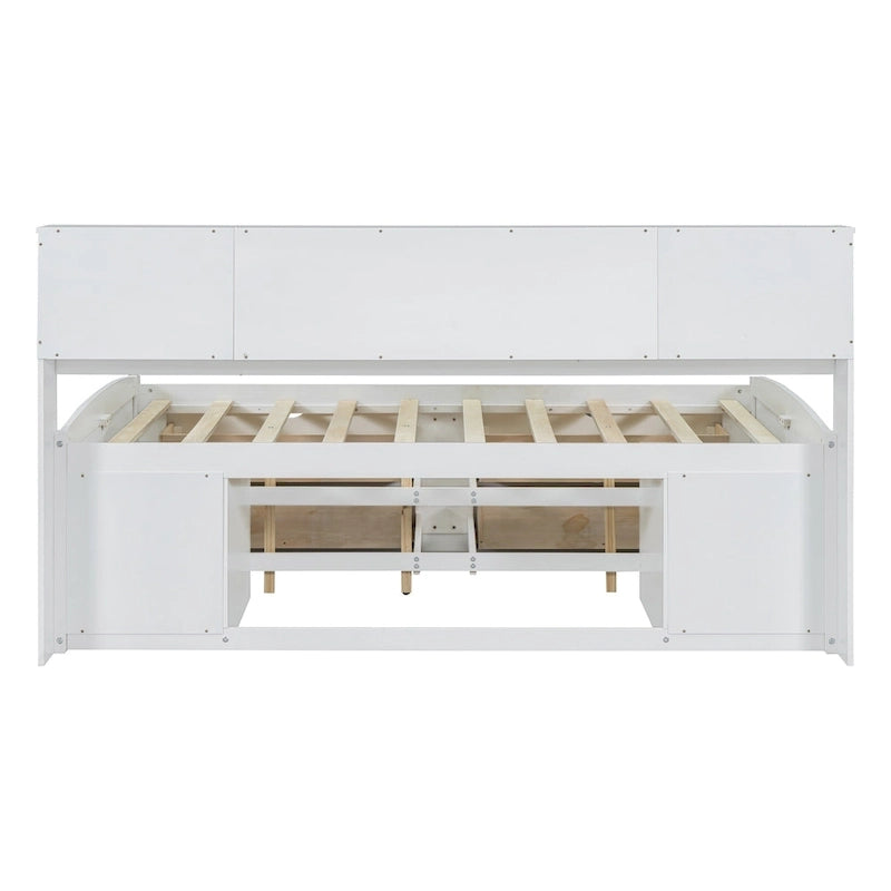 Full Wooden Daybed with Cabinets, Shelves, and Drawers