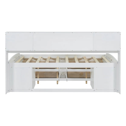 Full Wooden Daybed with Cabinets, Shelves, and Drawers