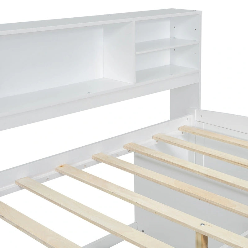 Full Wooden Daybed with Cabinets, Shelves, and Drawers