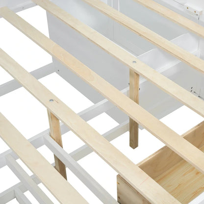 Full Wooden Daybed with Cabinets, Shelves, and Drawers