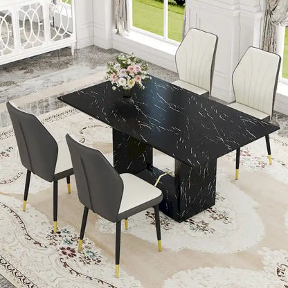 Modern Style 5-Piece Dining Set with Rectangular Table and 4 Widened Backrest Dining Chairs