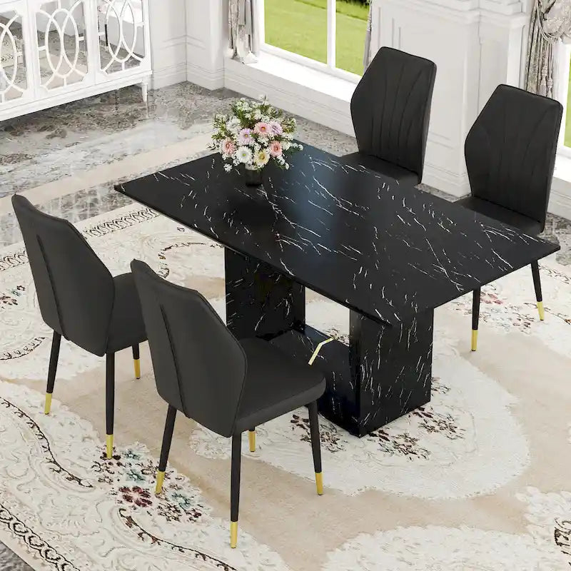 Modern Style 5-Piece Dining Set with Rectangular Table and 4 Widened Backrest Dining Chairs