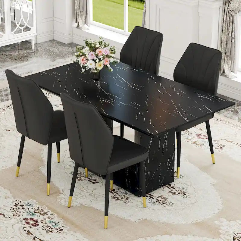Modern Style 5-Piece Dining Set with Rectangular Table and 4 Widened Backrest Dining Chairs