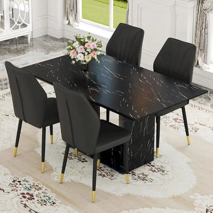Modern Style 5-Piece Dining Set with Rectangular Table and 4 Widened Backrest Dining Chairs
