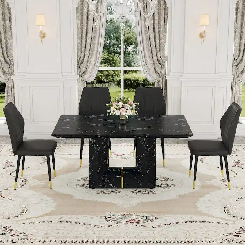 Modern Style 5-Piece Dining Set with Rectangular Table and 4 Widened Backrest Dining Chairs