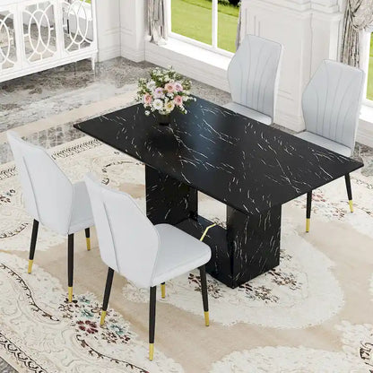 Modern Style 5-Piece Dining Set with Rectangular Table and 4 Widened Backrest Dining Chairs
