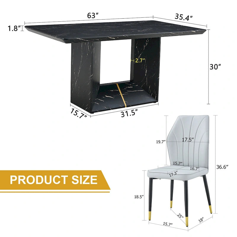 Modern Style 5-Piece Dining Set with Rectangular Table and 4 Widened Backrest Dining Chairs