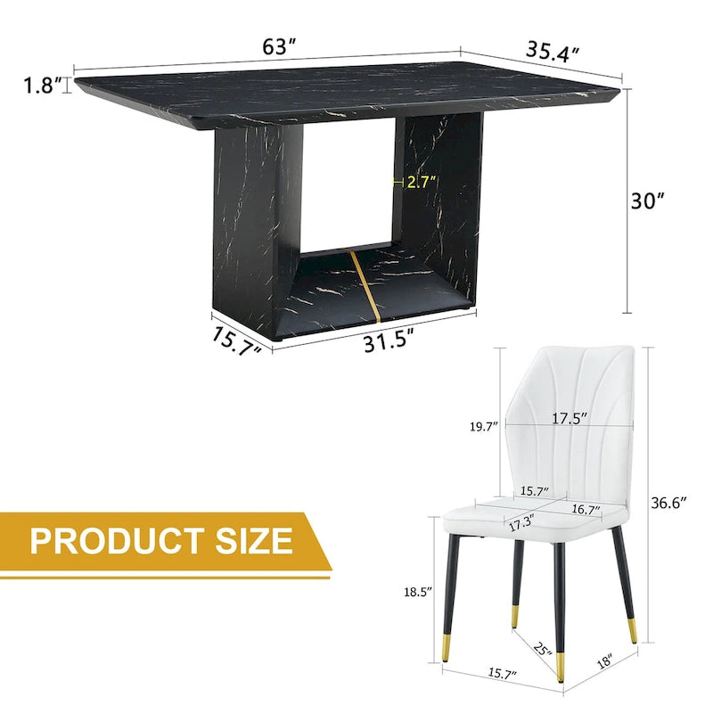 Modern Style 5-Piece Dining Set with Rectangular Table and 4 Widened Backrest Dining Chairs