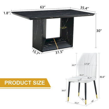 Modern Style 5-Piece Dining Set with Rectangular Table and 4 Widened Backrest Dining Chairs