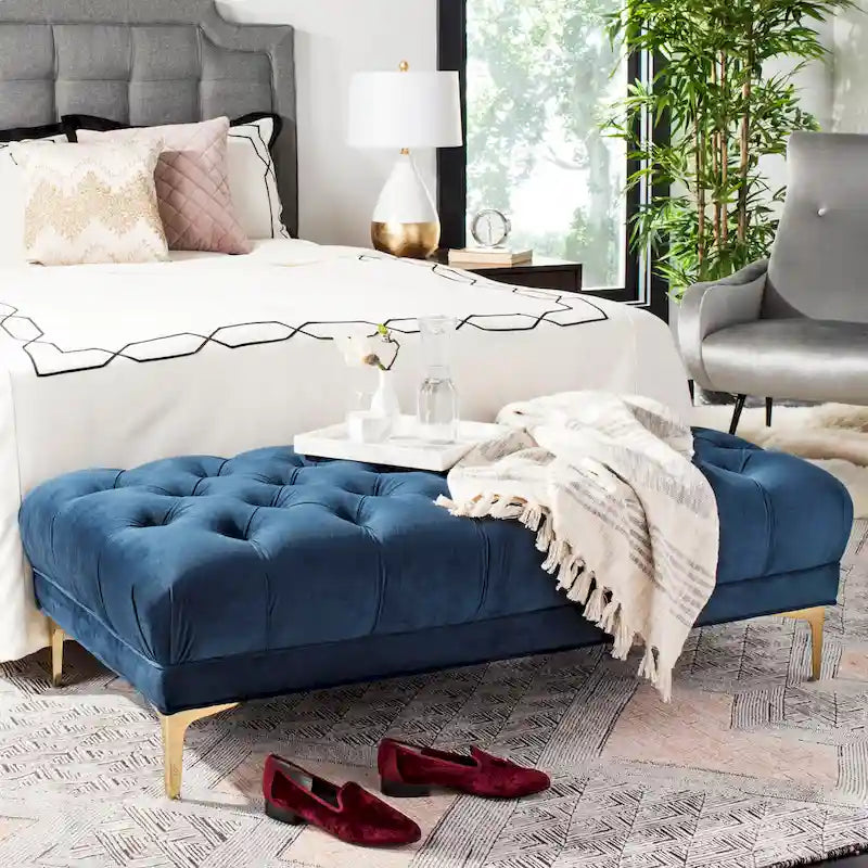 SAFAVIEH Rennie Navy/ Brass Tufted Rectangular Bench - 54 x 27 x 16 - 54Wx27Dx16H