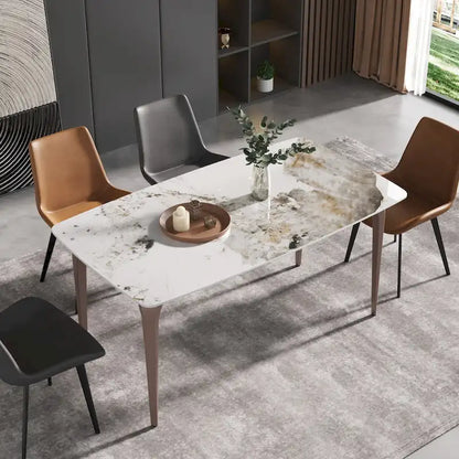Modern Slate Dining Table, Pandora Pattern Design Sintered Stone Top and Metal Legs.
