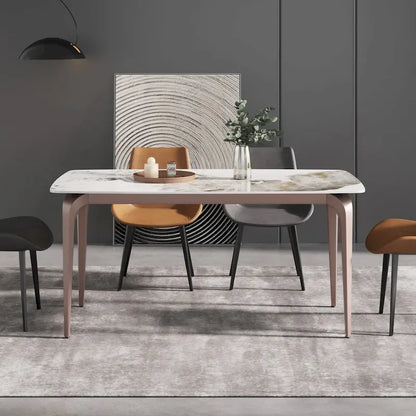 Modern Slate Dining Table, Pandora Pattern Design Sintered Stone Top and Metal Legs.