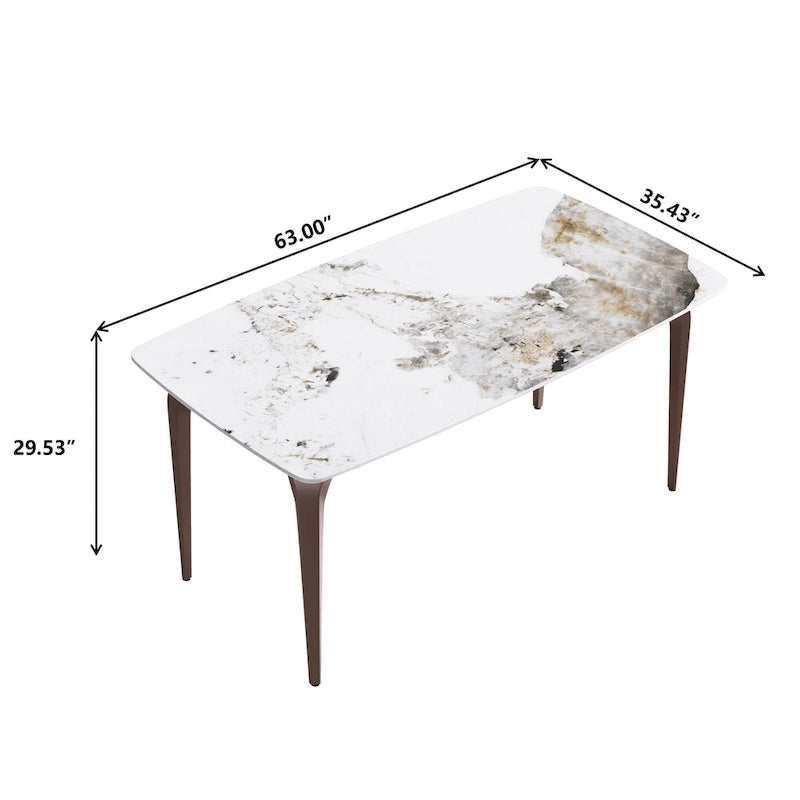 Modern Slate Dining Table, Pandora Pattern Design Sintered Stone Top and Metal Legs.