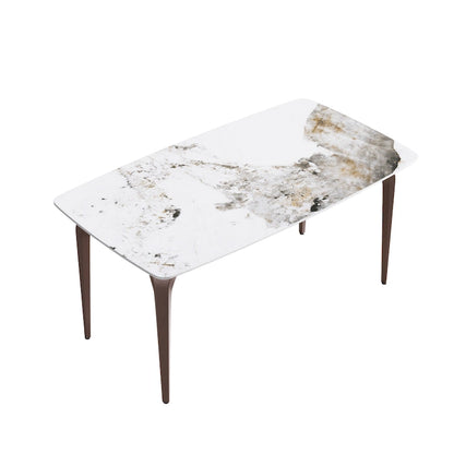 Modern Slate Dining Table, Pandora Pattern Design Sintered Stone Top and Metal Legs.