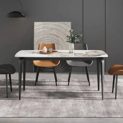 Modern Slate Dining Table, Pandora Pattern Design Sintered Stone Top and Metal Legs.