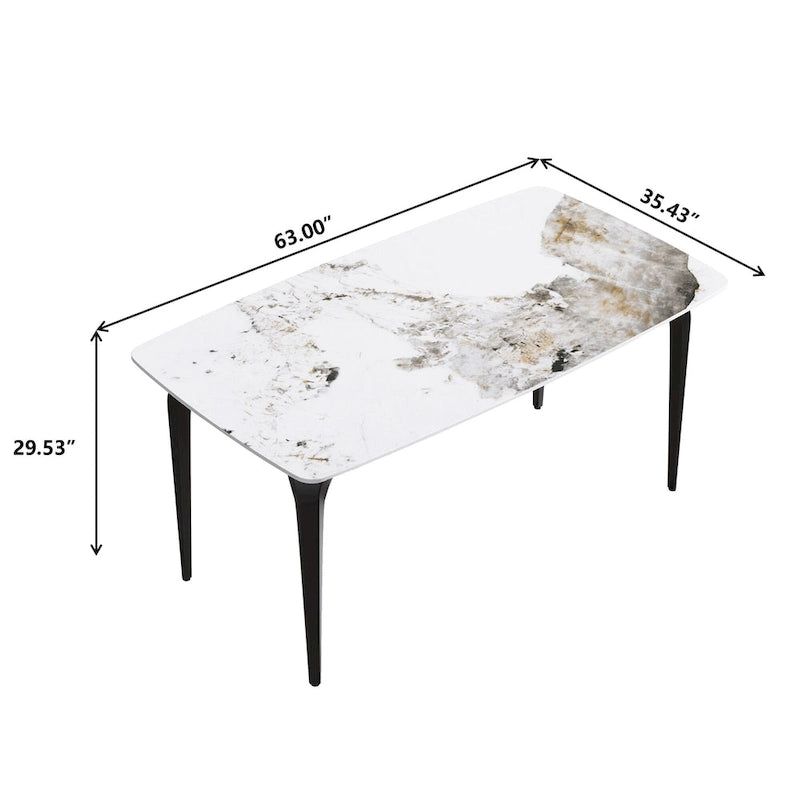 Modern Slate Dining Table, Pandora Pattern Design Sintered Stone Top and Metal Legs.