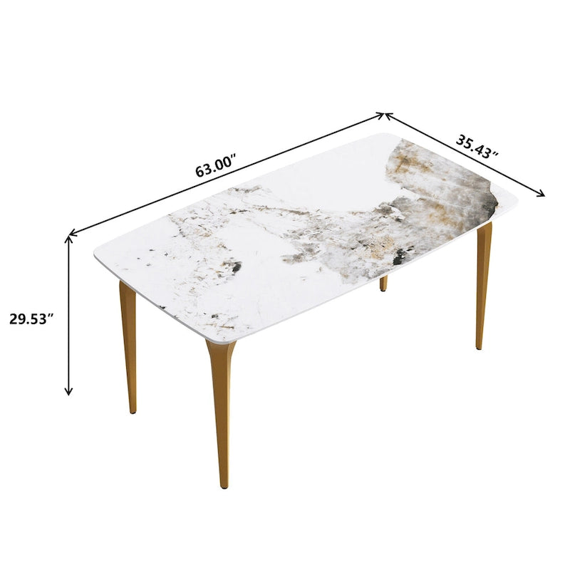 Modern Slate Dining Table, Pandora Pattern Design Sintered Stone Top and Metal Legs.