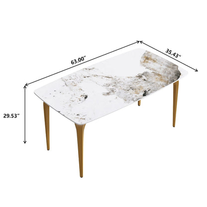 Modern Slate Dining Table, Pandora Pattern Design Sintered Stone Top and Metal Legs.