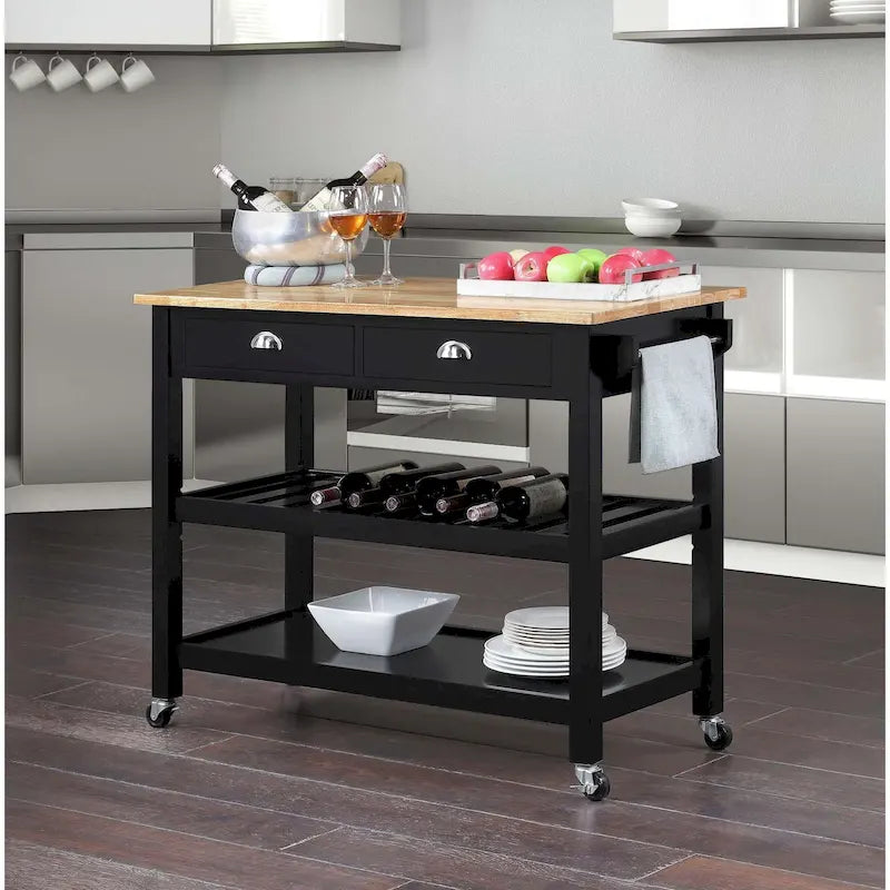 Convenience Concepts American Heritage 3 Tier Butcher Block Kitchen Cart with Drawers
