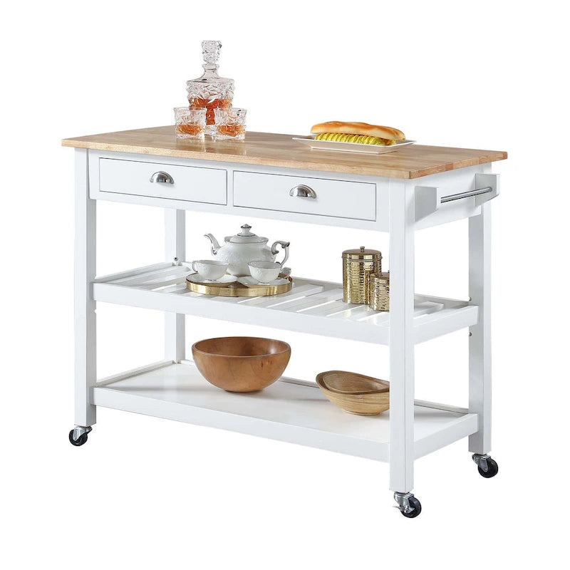 Convenience Concepts American Heritage 3 Tier Butcher Block Kitchen Cart with Drawers