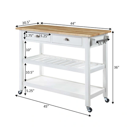 Convenience Concepts American Heritage 3 Tier Butcher Block Kitchen Cart with Drawers