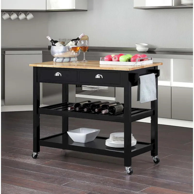 Convenience Concepts American Heritage 3 Tier Butcher Block Kitchen Cart with Drawers