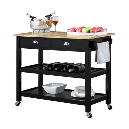 Convenience Concepts American Heritage 3 Tier Butcher Block Kitchen Cart with Drawers