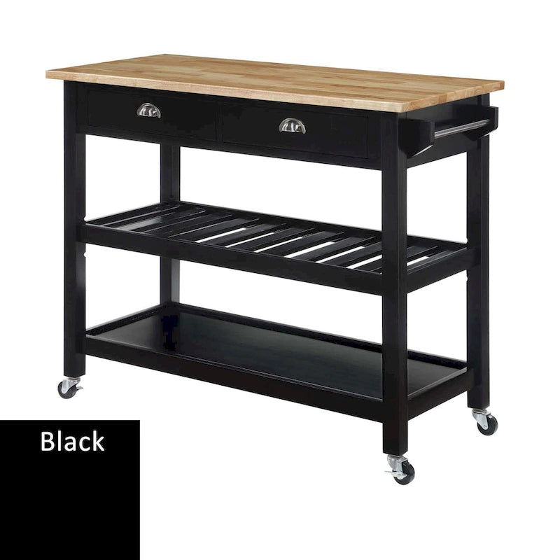 Convenience Concepts American Heritage 3 Tier Butcher Block Kitchen Cart with Drawers
