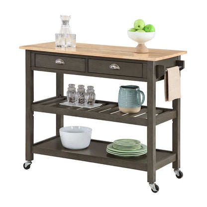 Convenience Concepts American Heritage 3 Tier Butcher Block Kitchen Cart with Drawers