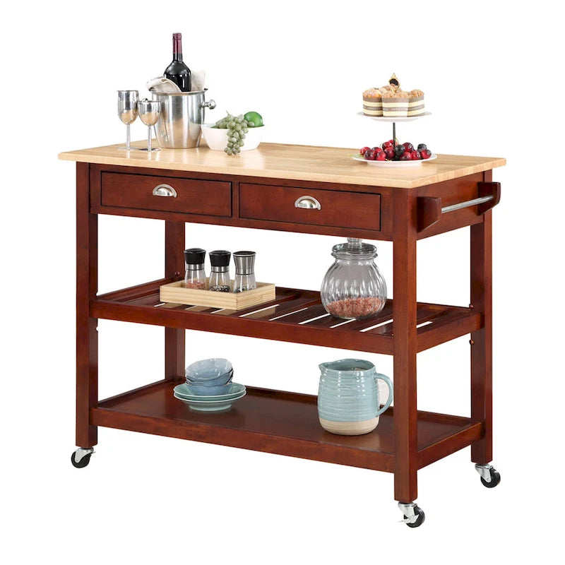 Convenience Concepts American Heritage 3 Tier Butcher Block Kitchen Cart with Drawers