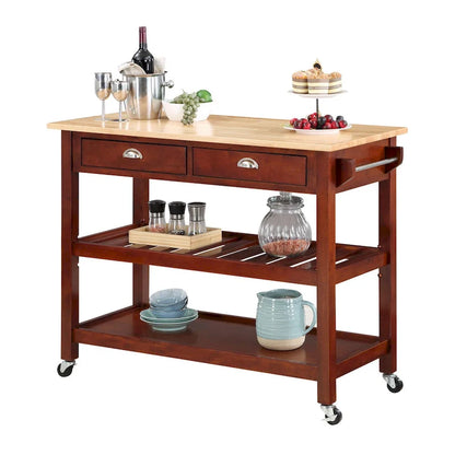 Convenience Concepts American Heritage 3 Tier Butcher Block Kitchen Cart with Drawers