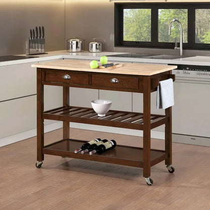 Convenience Concepts American Heritage 3 Tier Butcher Block Kitchen Cart with Drawers