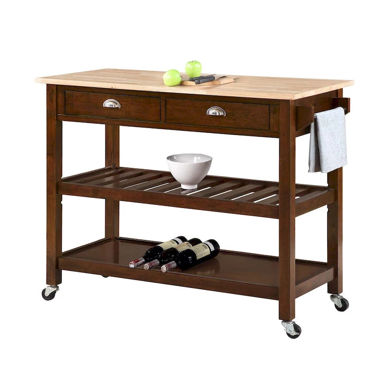 Convenience Concepts American Heritage 3 Tier Butcher Block Kitchen Cart with Drawers