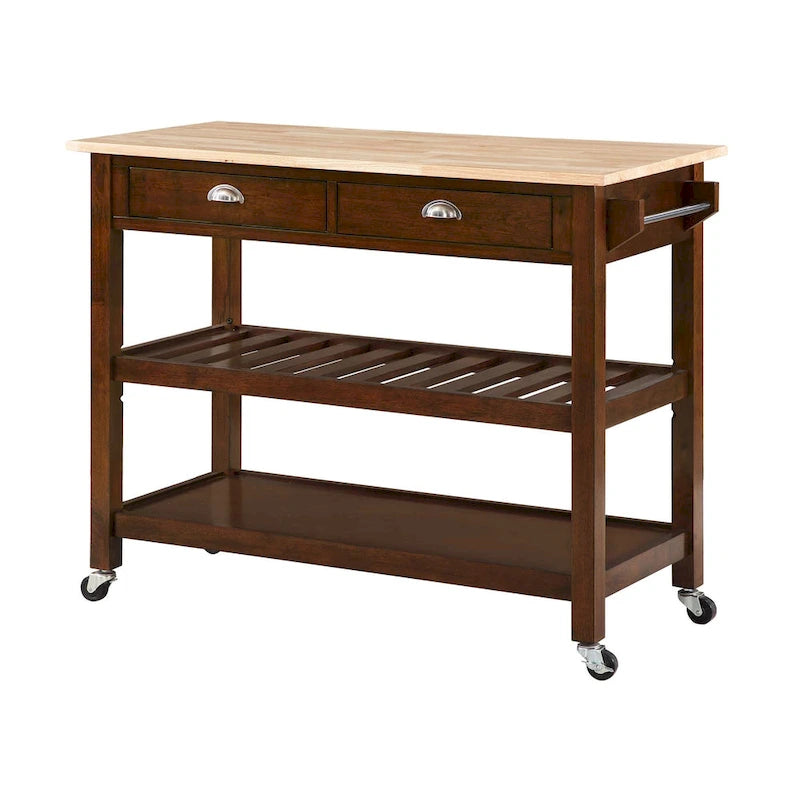 Convenience Concepts American Heritage 3 Tier Butcher Block Kitchen Cart with Drawers
