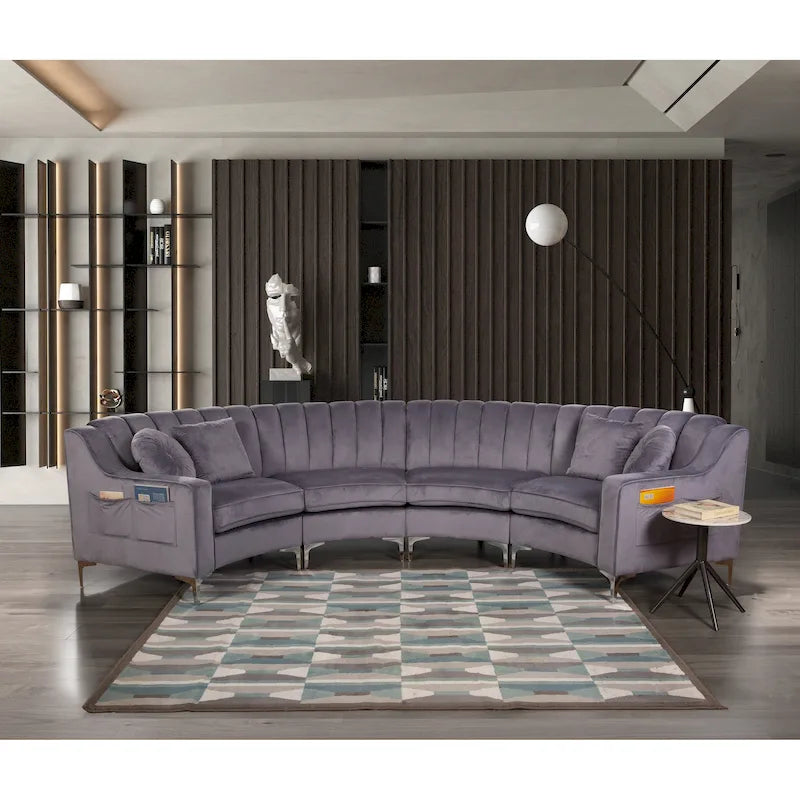 Velvet Curved Sofas & Couches 4 Seats Round shape for Living room - 142