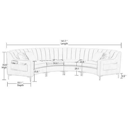Velvet Curved Sofas & Couches 4 Seats Round shape for Living room - 142