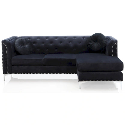 Pompano 83 in. Tufted Velvet Sectional with 2-Throw Pillow - 83L x 58W x 31H