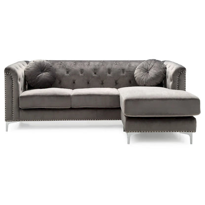 Pompano 83 in. Tufted Velvet Sectional with 2-Throw Pillow - 83L x 58W x 31H