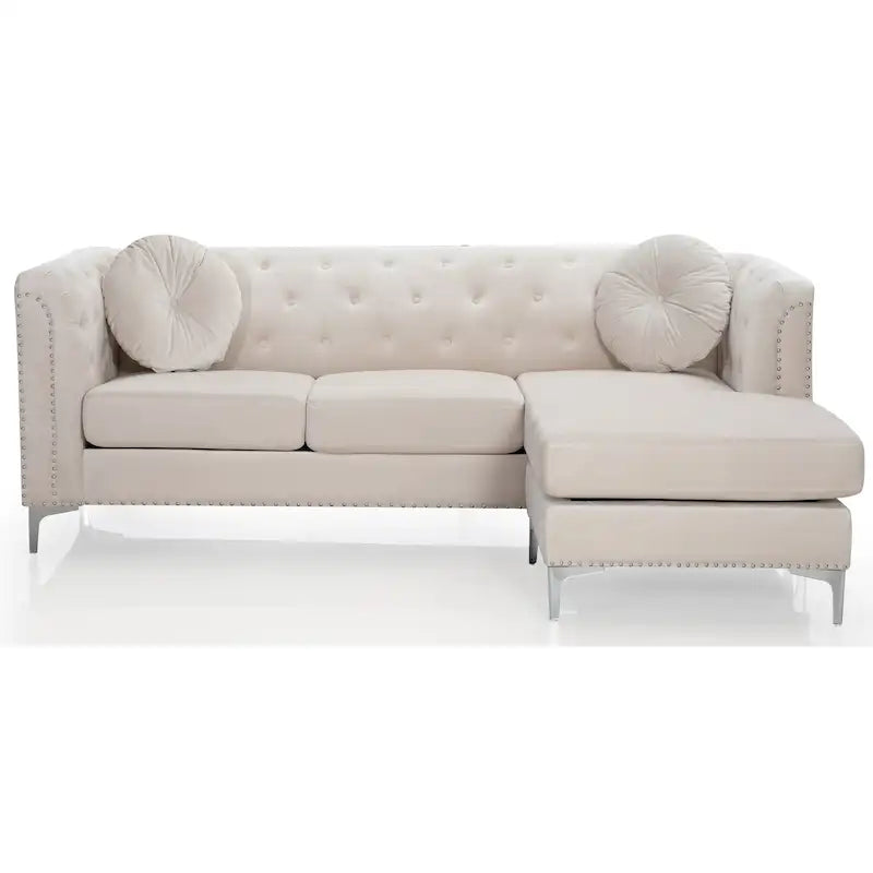 Pompano 83 in. Tufted Velvet Sectional with 2-Throw Pillow - 83L x 58W x 31H