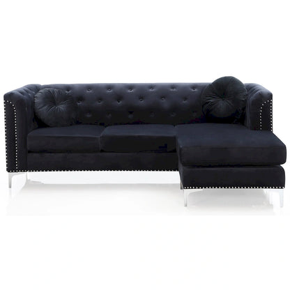Pompano 83 in. Tufted Velvet Sectional with 2-Throw Pillow - 83L x 58W x 31H