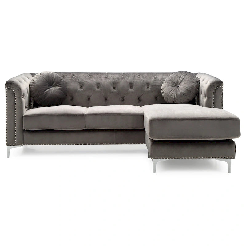 Pompano 83 in. Tufted Velvet Sectional with 2-Throw Pillow - 83L x 58W x 31H