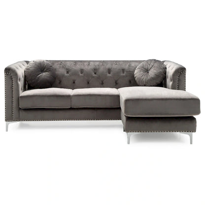 Pompano 83 in. Tufted Velvet Sectional with 2-Throw Pillow - 83L x 58W x 31H