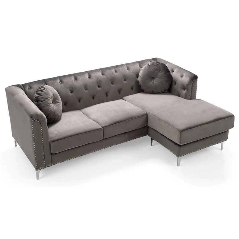 Pompano 83 in. Tufted Velvet Sectional with 2-Throw Pillow - 83L x 58W x 31H