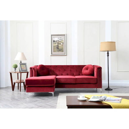 Pompano 83 in. Tufted Velvet Sectional with 2-Throw Pillow - 83L x 58W x 31H