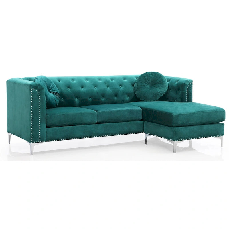 Pompano 83 in. Tufted Velvet Sectional with 2-Throw Pillow - 83L x 58W x 31H
